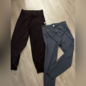 Vuori Steel Blue Leggings and Burgundy Joggers